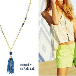 Stella & Dot Azure Tassel Necklace NWT Long Beaded Blue Gold